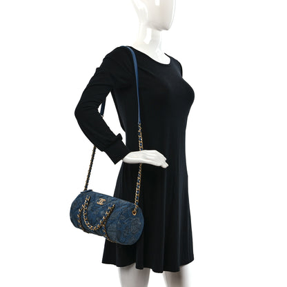 Chanel Denim Printed Destination Chenonceau Bowling Bag Blue Grey White 3 of 9