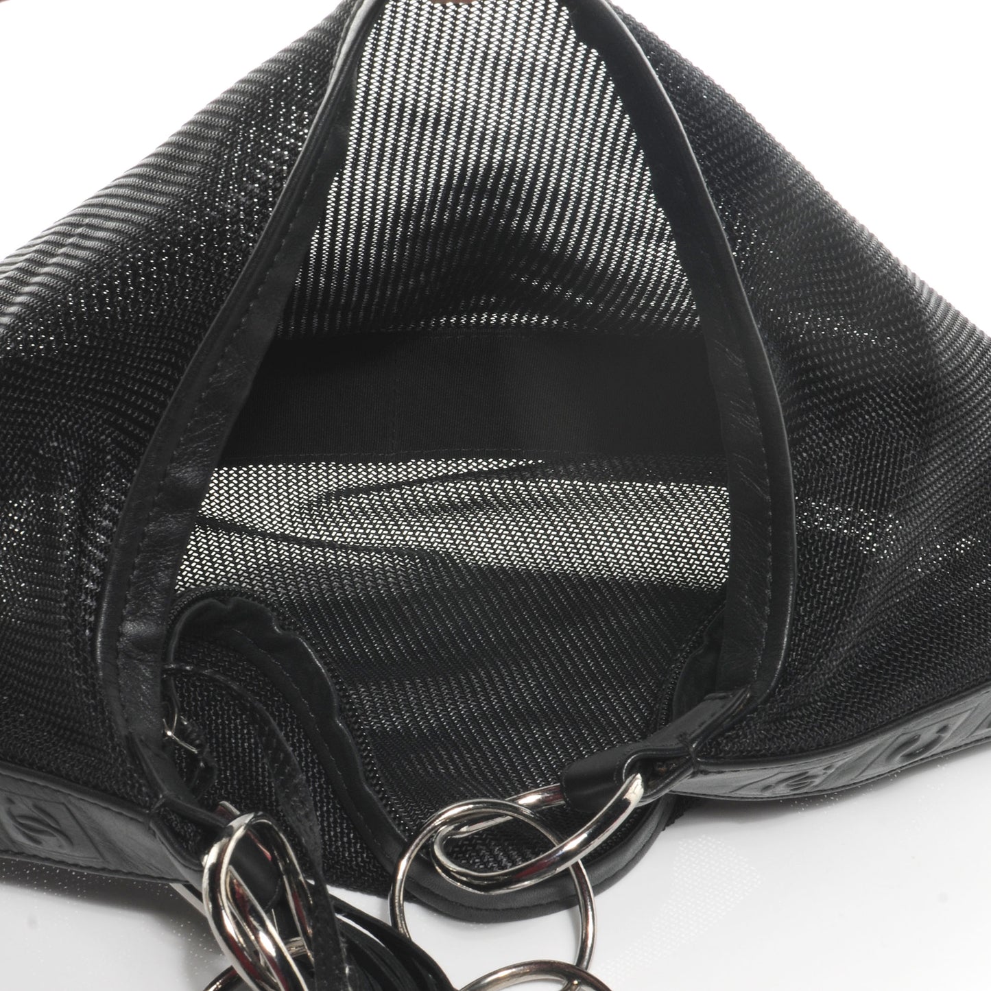 Mesh and Leather Sport Tassel Hobo Black