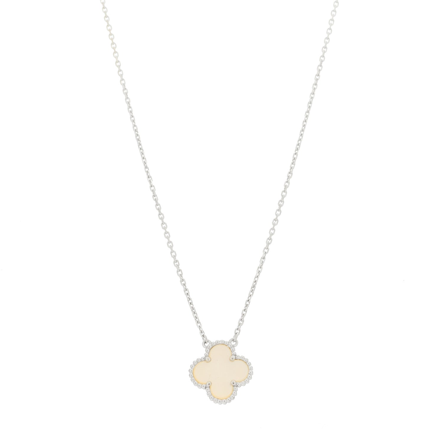 Van Cleef & Arpels 18K White Gold Mother Of Pearl Vintage Alhambra Pendant Necklace 1 of 5