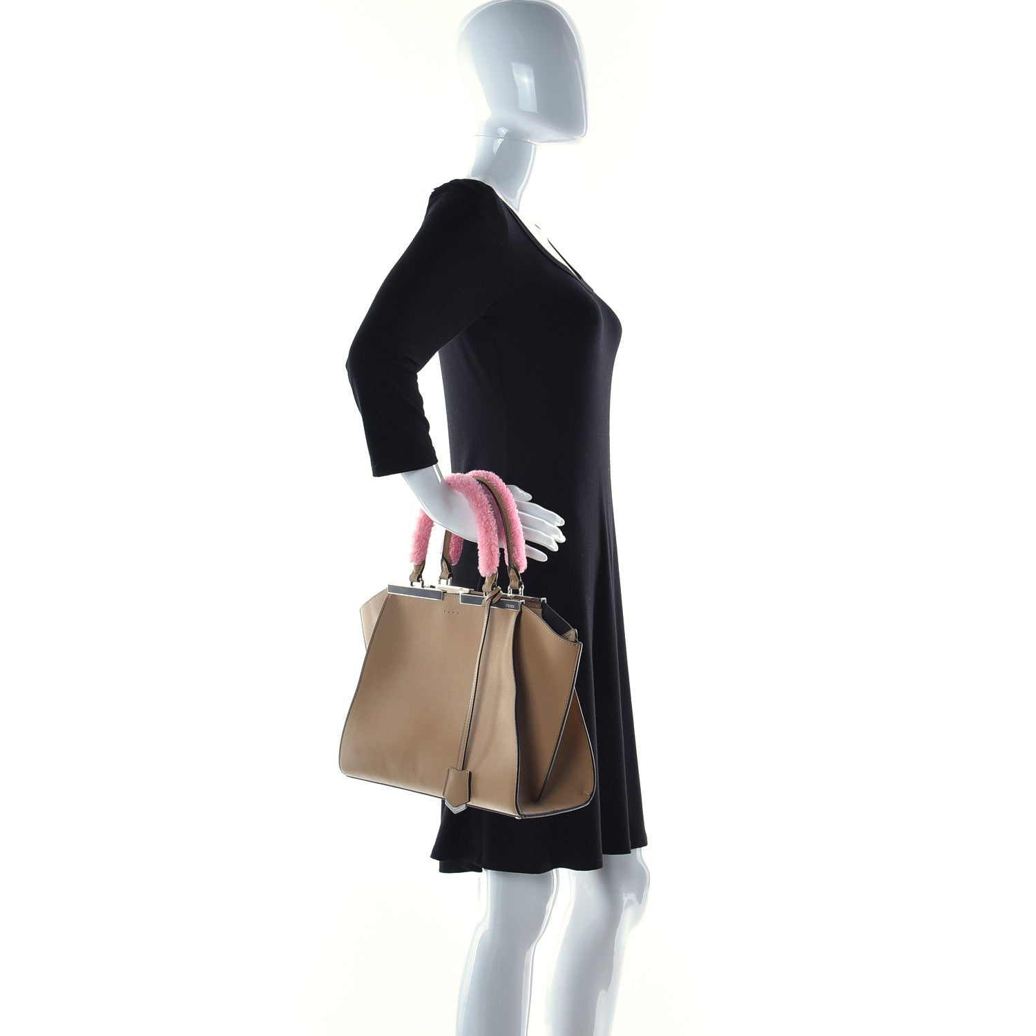 Fendi Calfskin Shearling Petite 3Jours Tote Tan 3 of 19