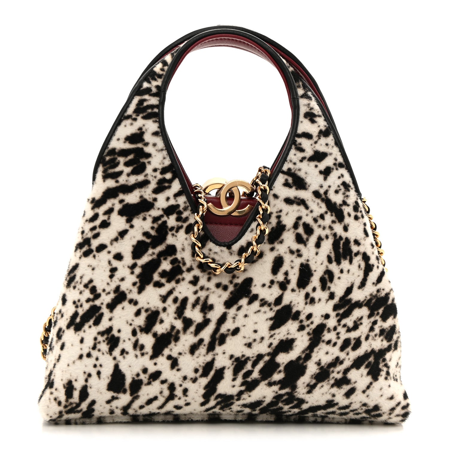 Chanel Pony Hair Printed Chic Lady Small Shopping Tote White Black 1 of 11