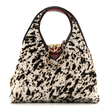 Chanel Pony Hair Printed Chic Lady Small Shopping Tote White Black 1 of 11