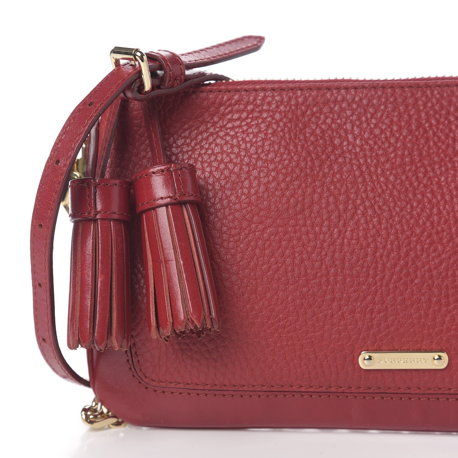 Burberry Signature Grain Calfskin Tassel Peyton Crossbody Clutch Bag Red 10 of 10