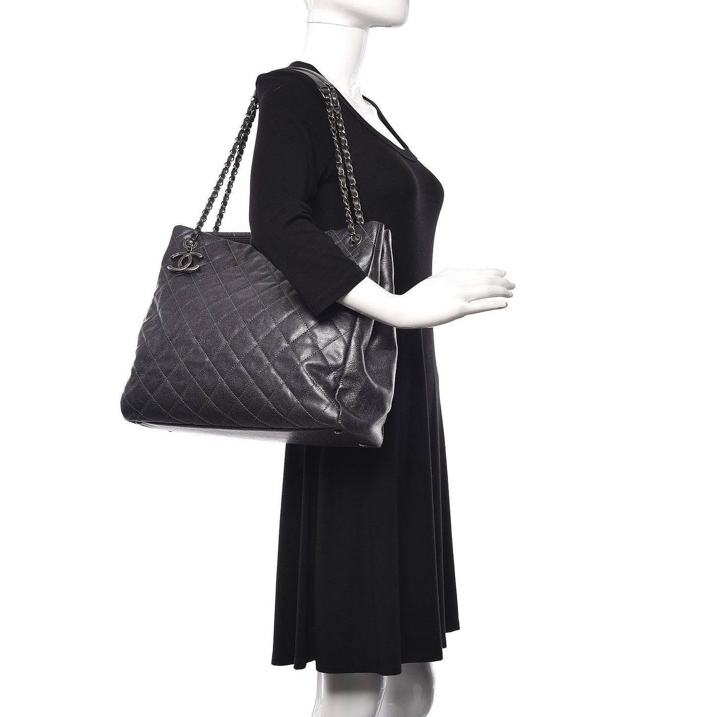 Iridescent Caviar Quilted Tall Chic Shopping Tote Argent