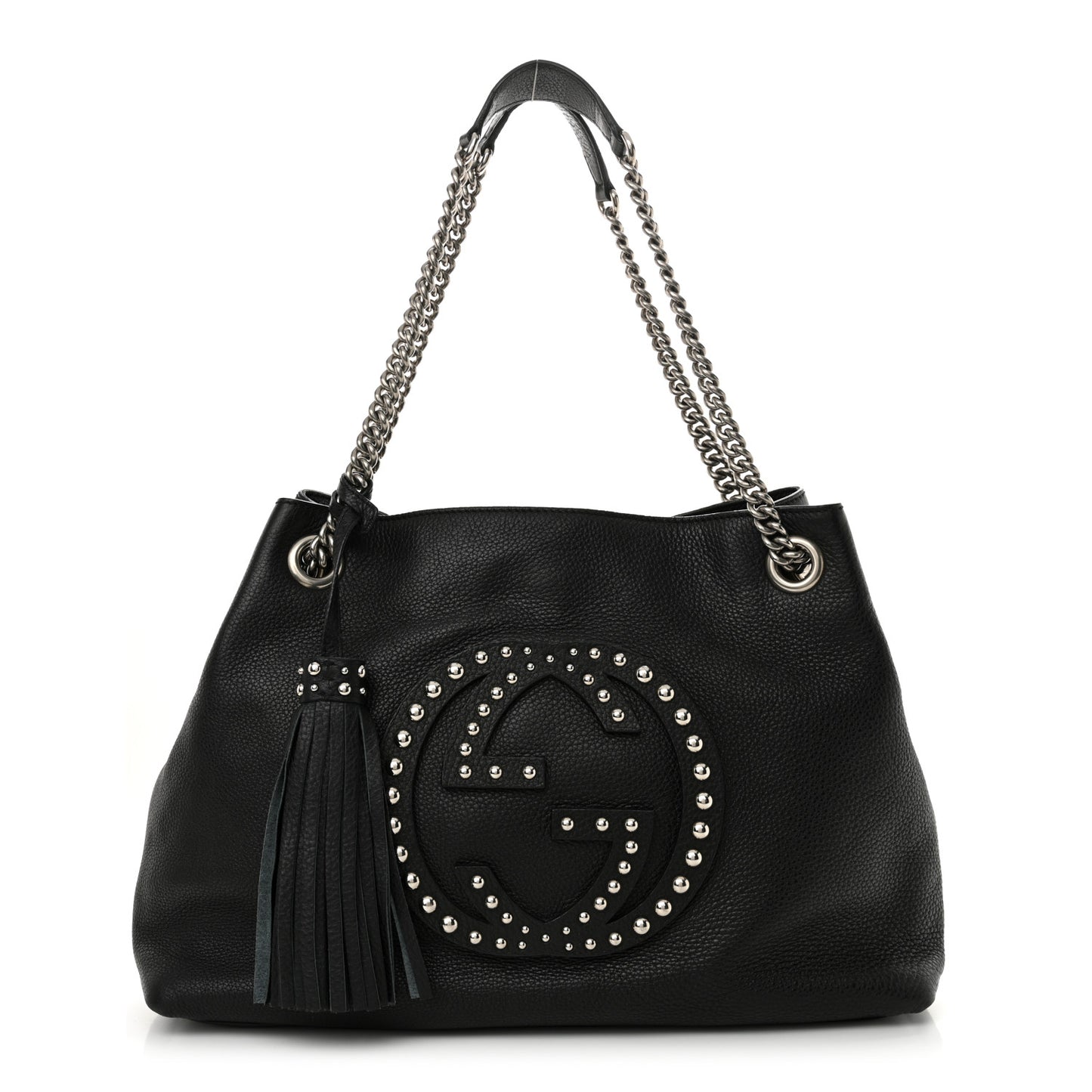Pebbled Calfskin Studded Medium Soho Chain Shoulder Bag Black