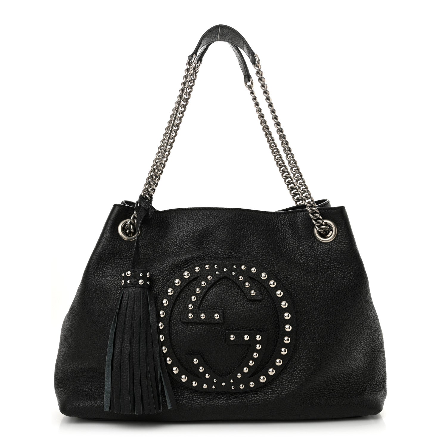 Gucci Pebbled Calfskin Studded Medium Soho Chain Shoulder Bag Black 1 of 12