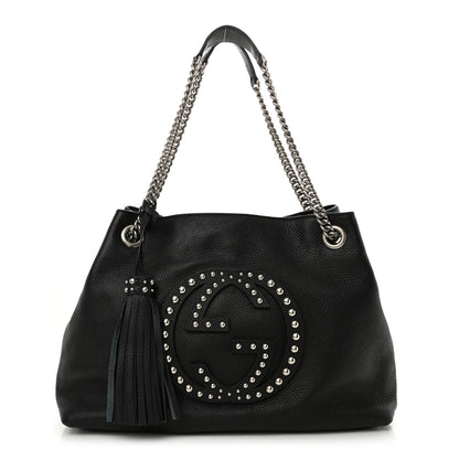 Gucci Pebbled Calfskin Studded Medium Soho Chain Shoulder Bag Black 1 of 12