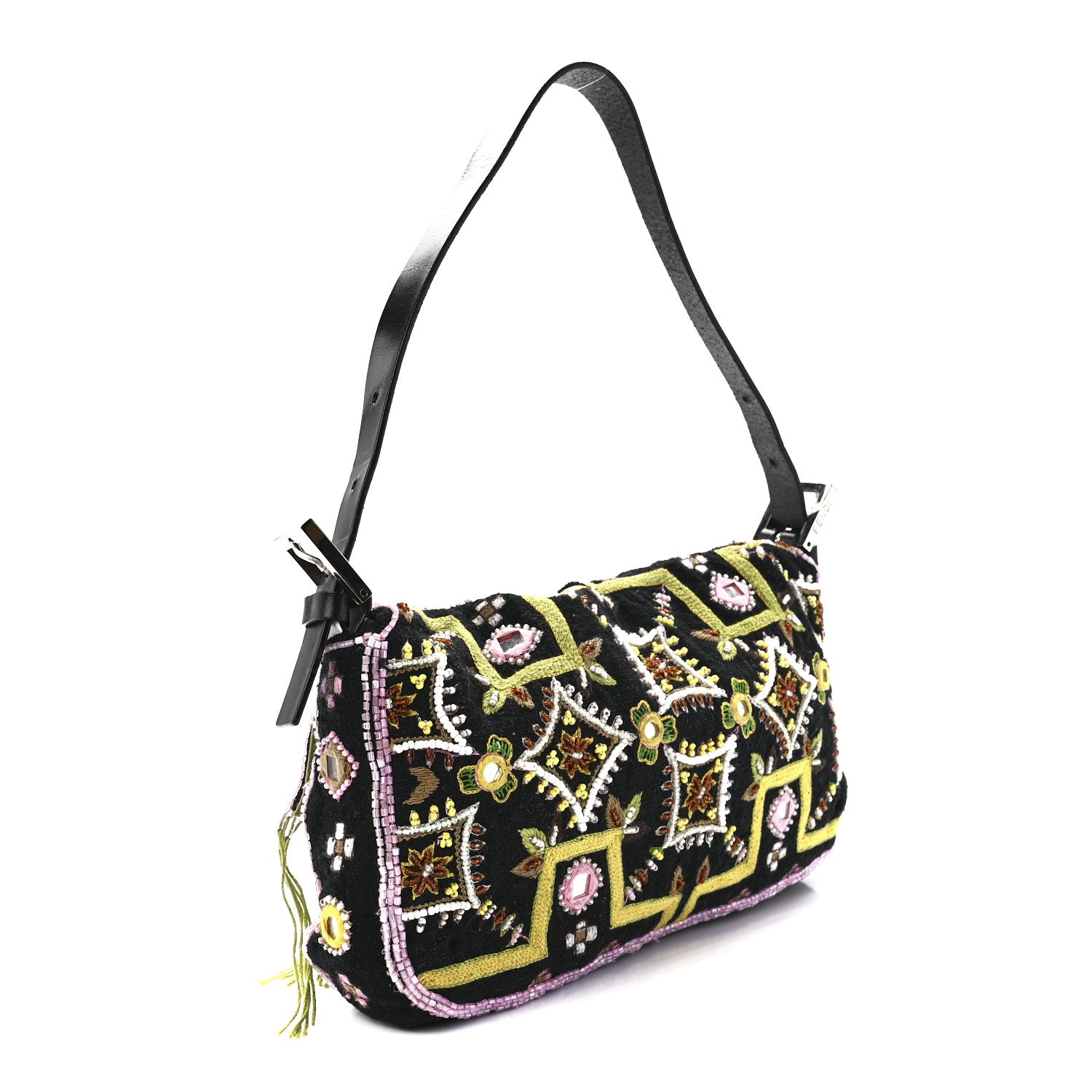 Fendi Satin Beaded Baguette Black Multicolor 3 of 11