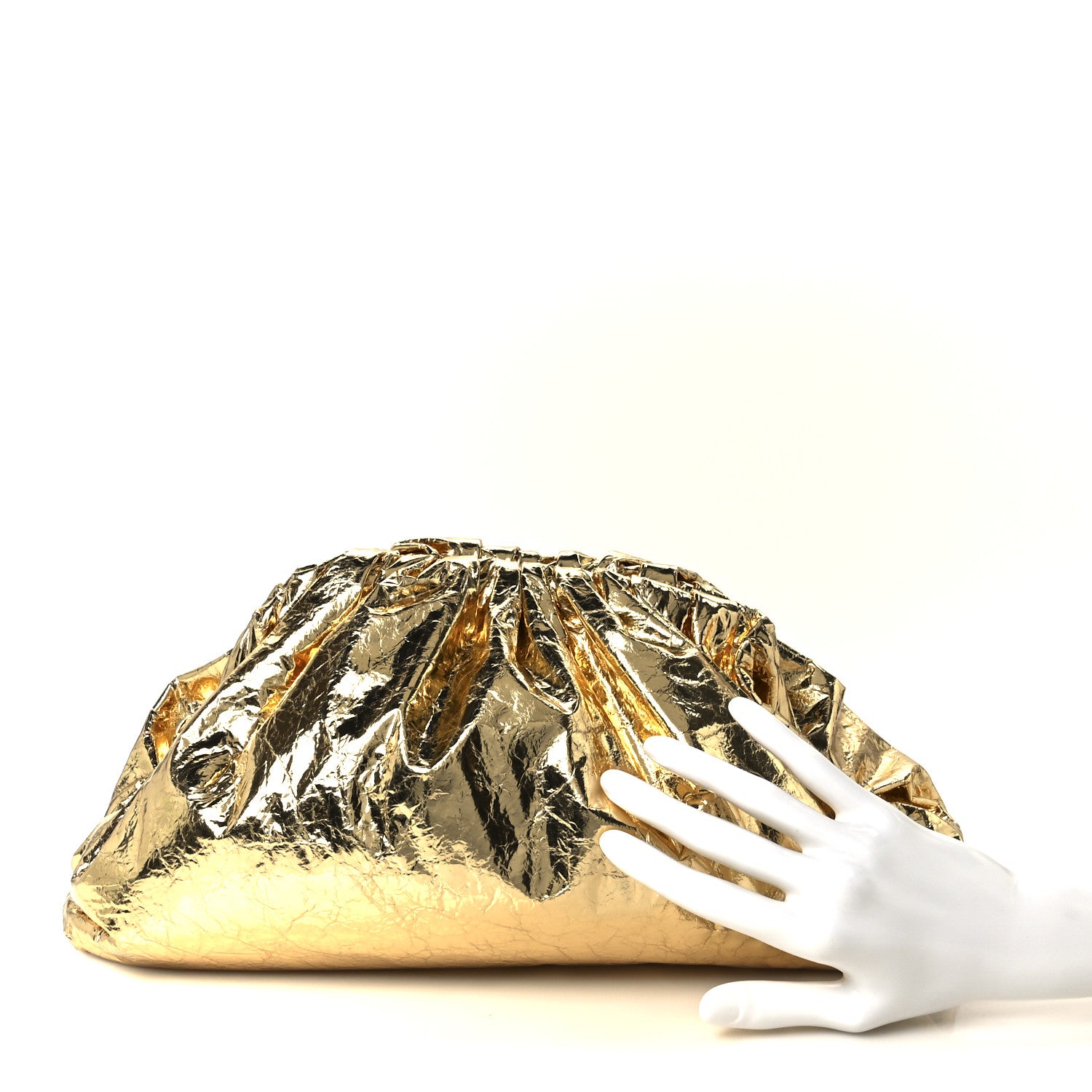 Bottega Veneta Metallic Crinkled Lambskin The Pouch Oversized Clutch Oro 2 of 11