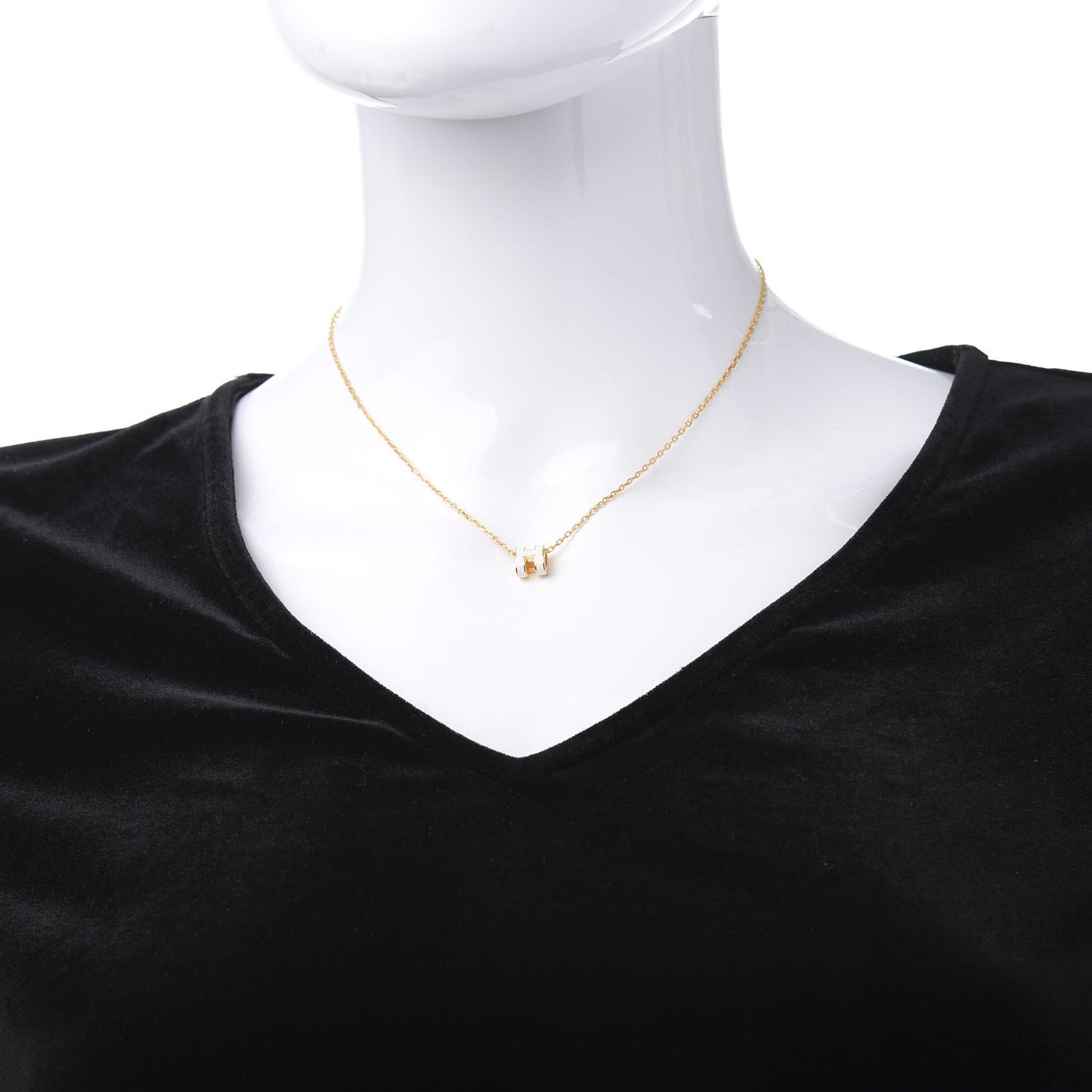 Lacquered Gold Mini Pop H Pendant Necklace White