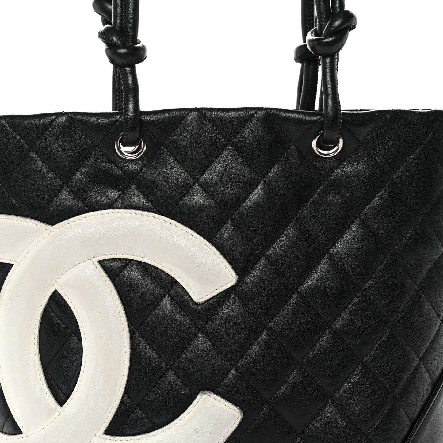Calfskin Quilted Medium Cambon Tote Black White