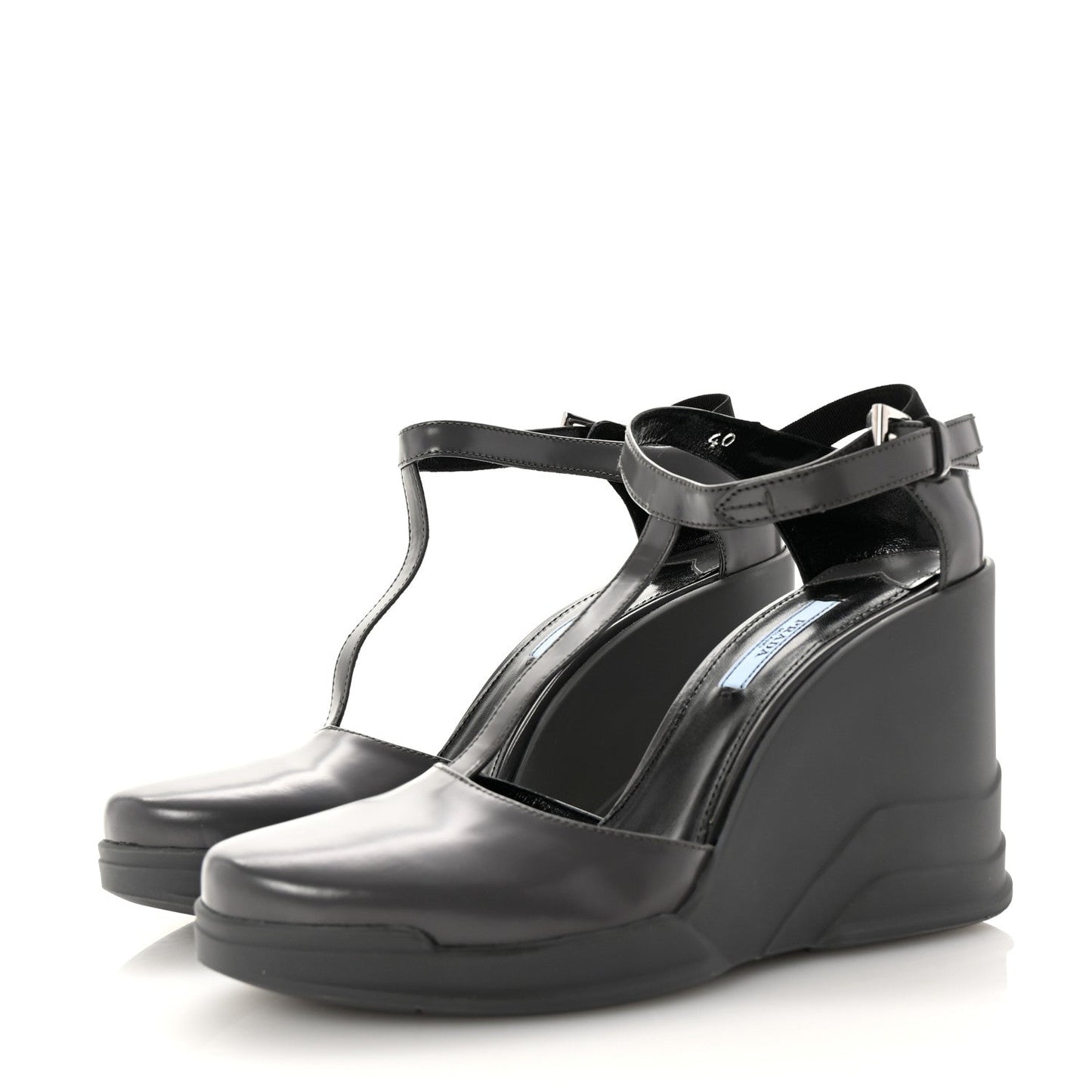 Spazzolato Mary Jane T Strap Wedge Pumps 40 Mercurio