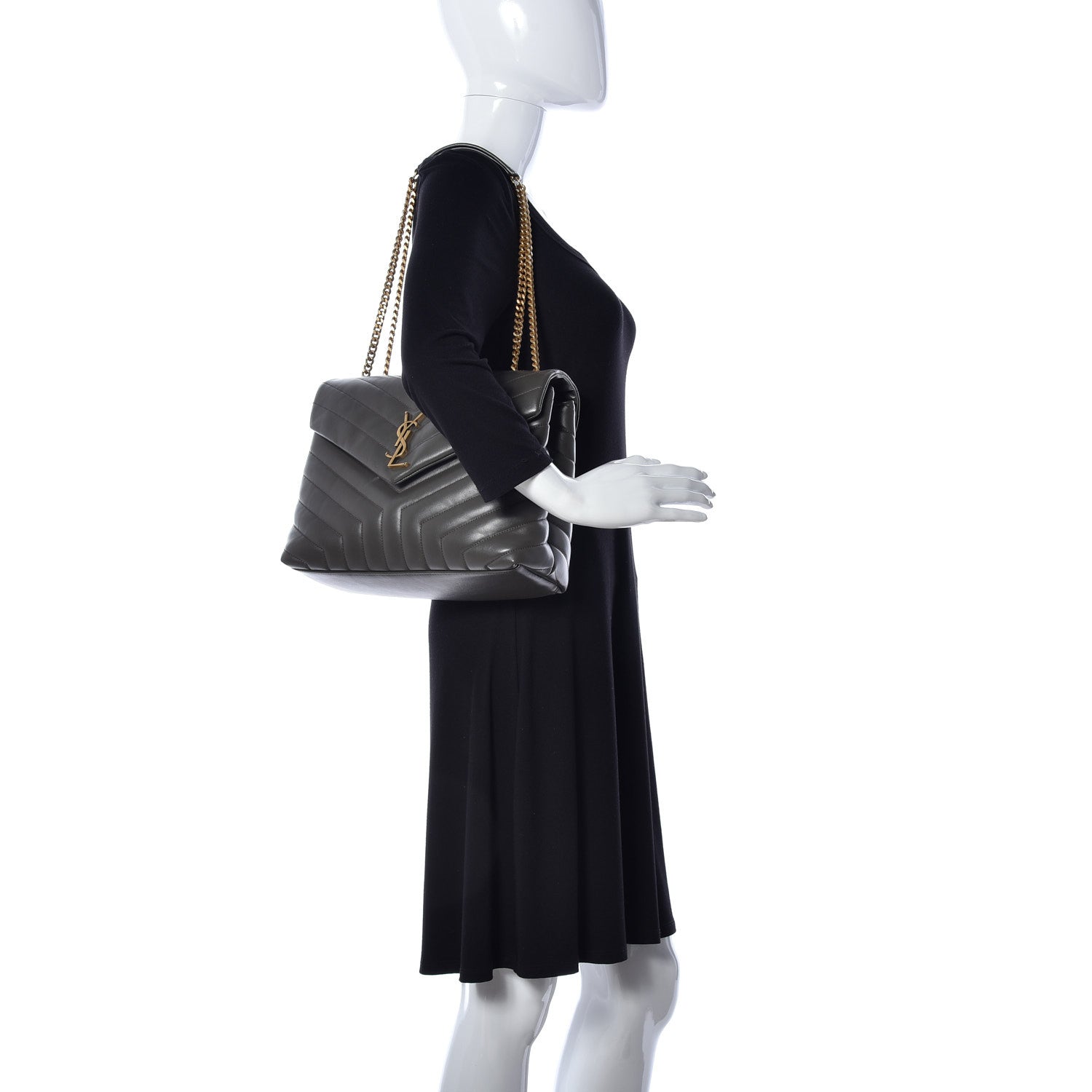Saint Laurent Calfskin Y Quilted Monogram Medium Loulou Chain Satchel Earth 2 of 9