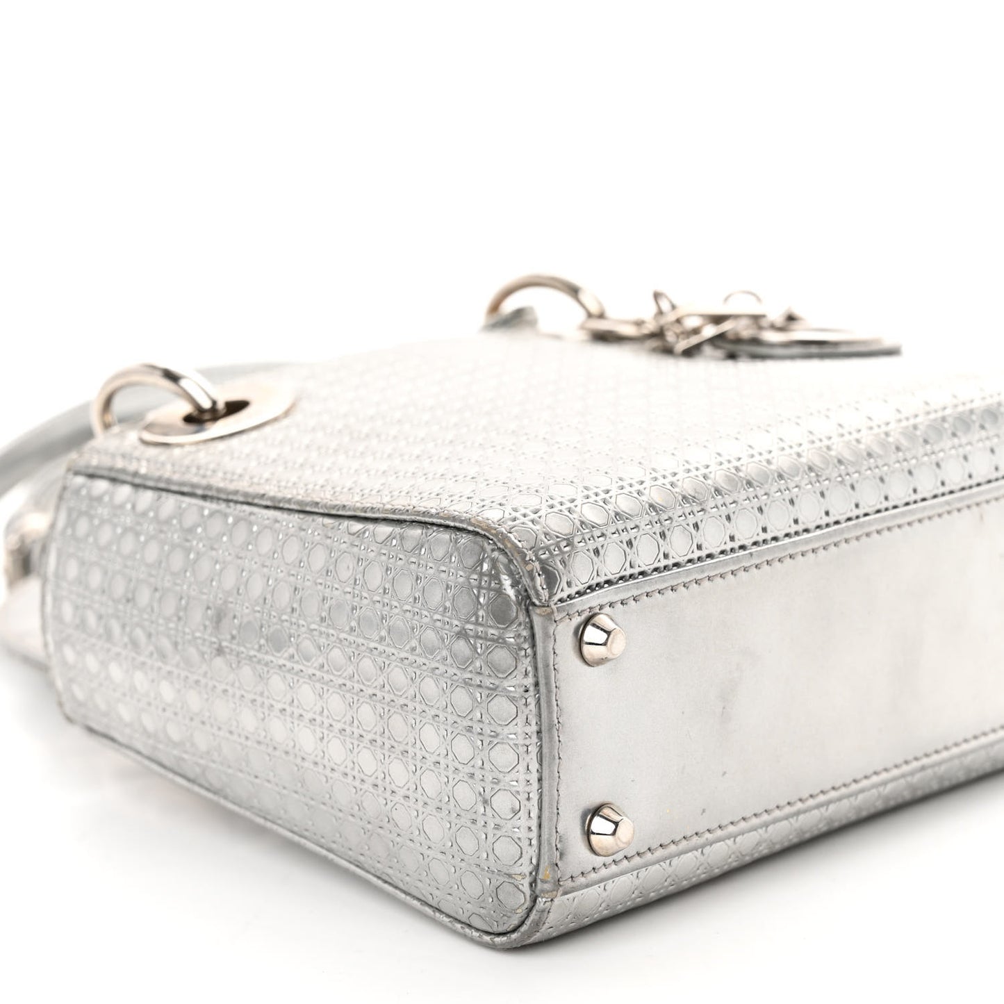 Metallic Patent Micro-Cannage Mini Lady Dior Silver