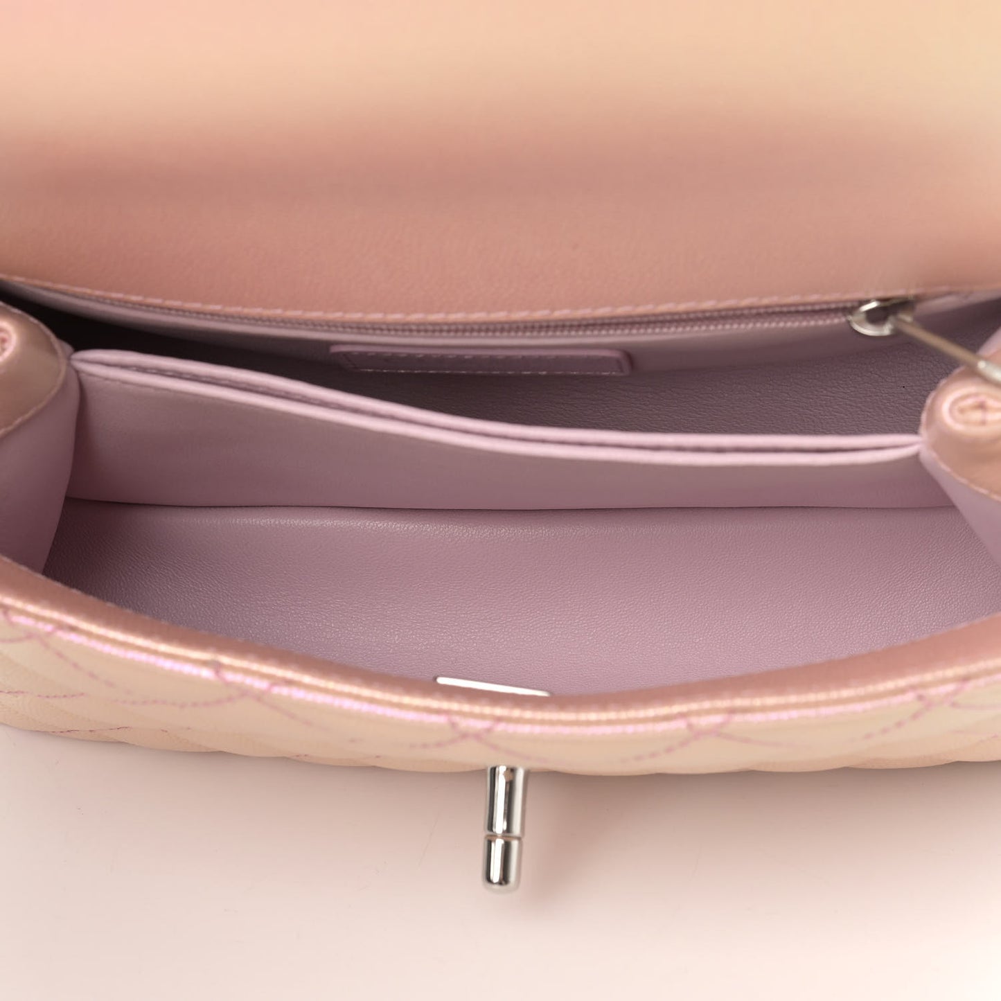 Iridescent Caviar Quilted Mini Coco Handle Flap Pink