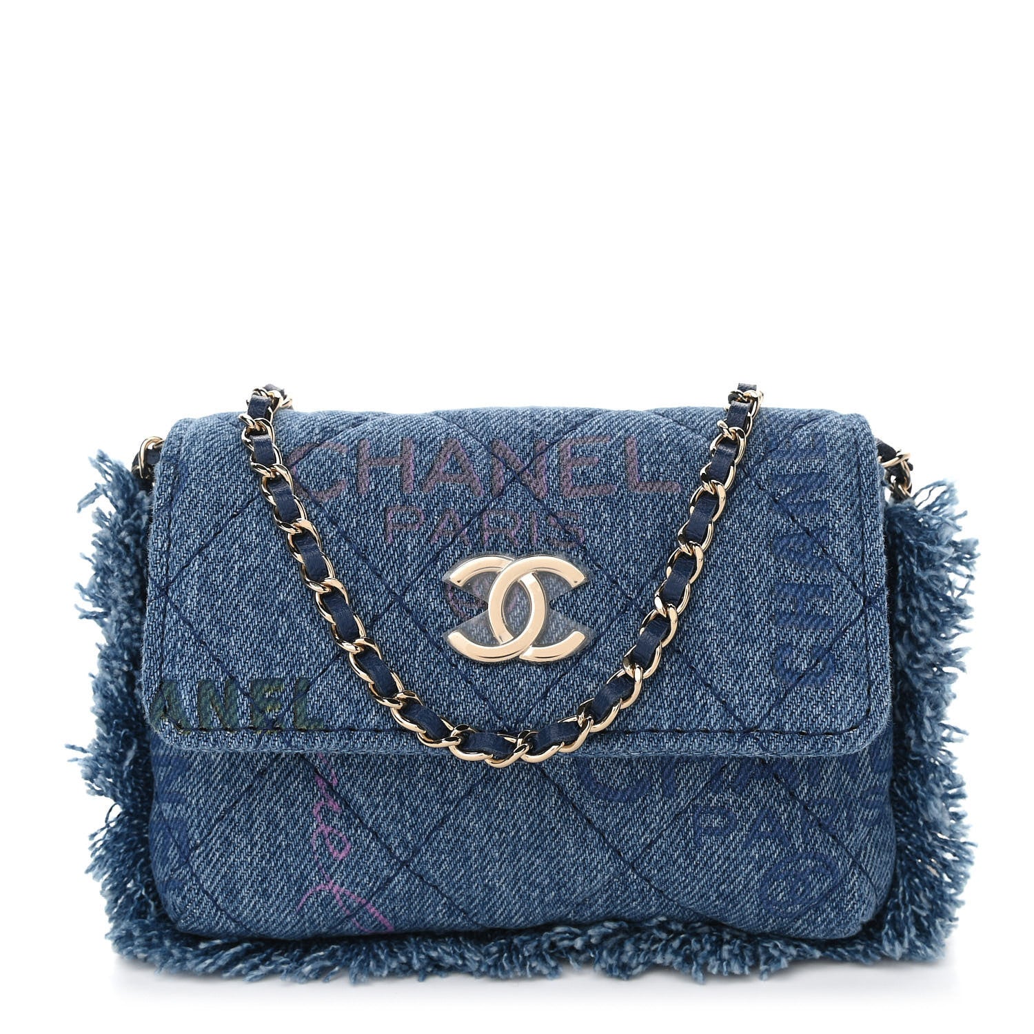 Chanel Denim Quilted Denim Mood Clutch With Chain Blue Multicolor 1 of 11