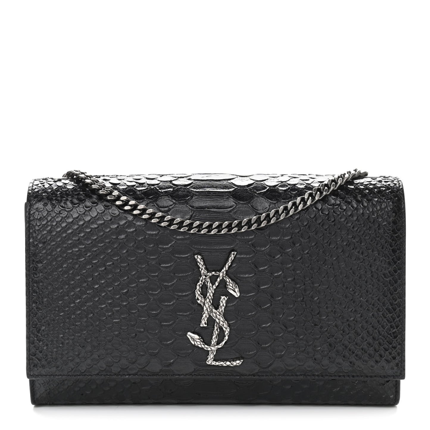 Python Calfskin Embossed Medium Kate Satchel Black