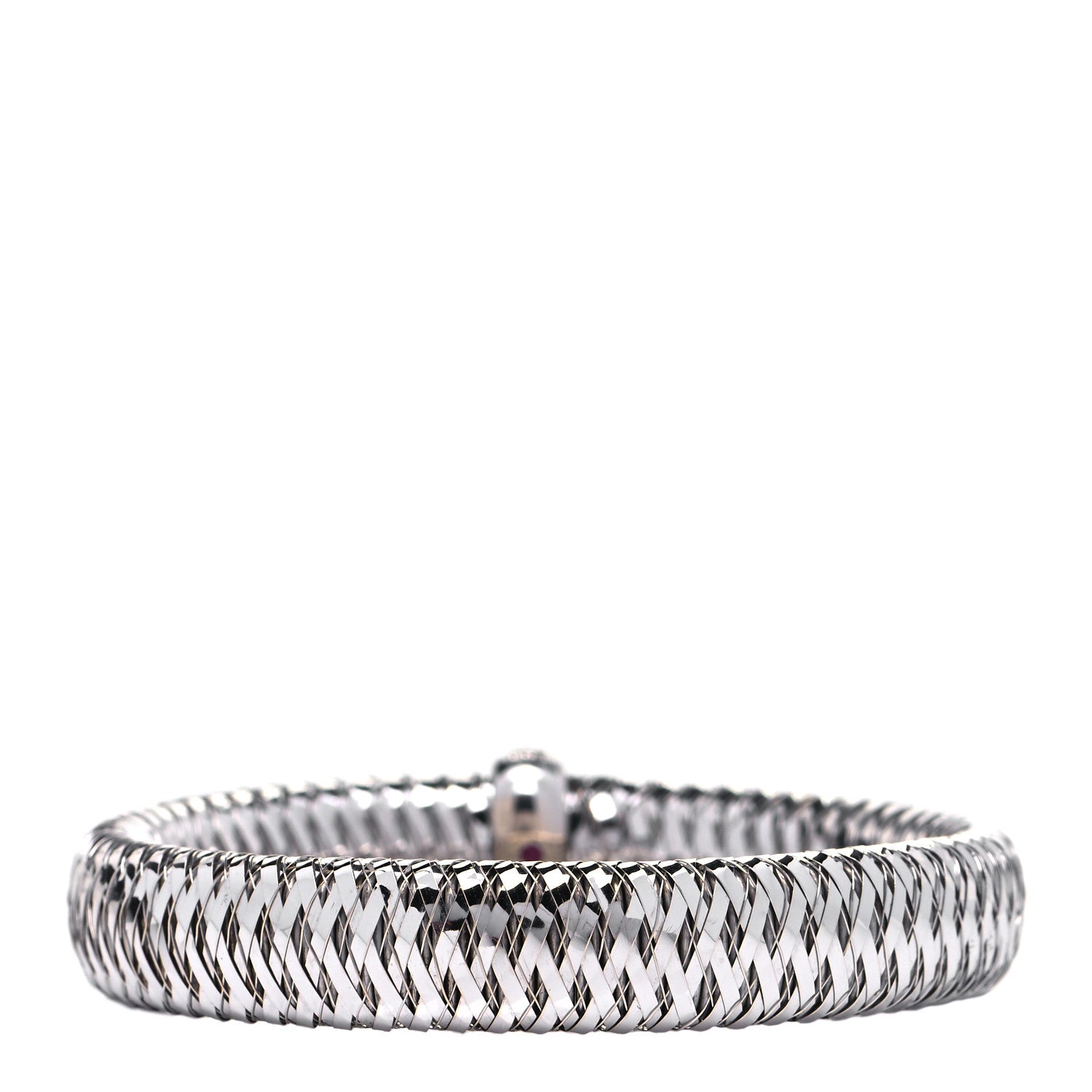 Roberto Coin 18K White Gold Diamond Medium Primavera Bangle Bracelet 6 of 8
