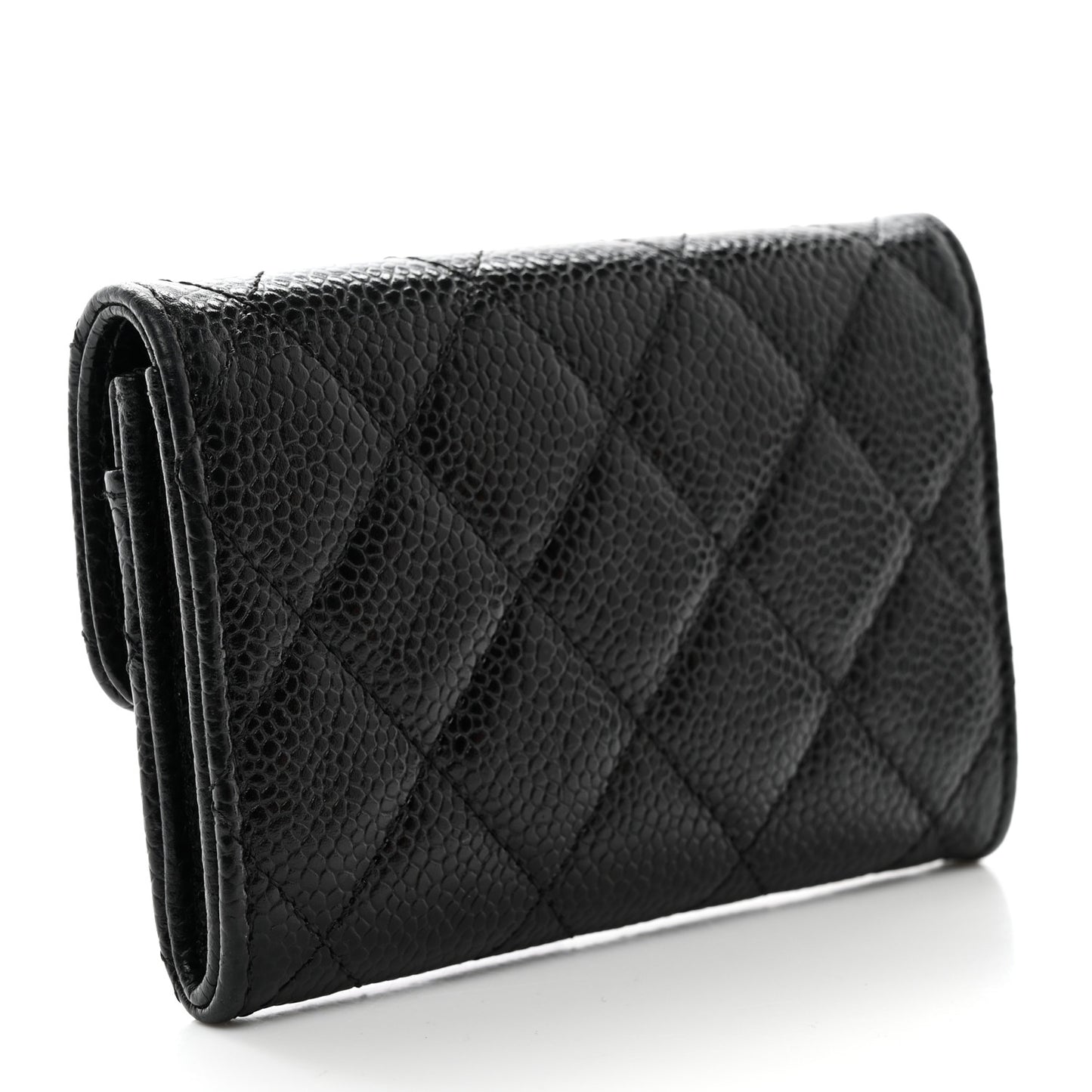 Caviar Quilted Flap Card Holder Black