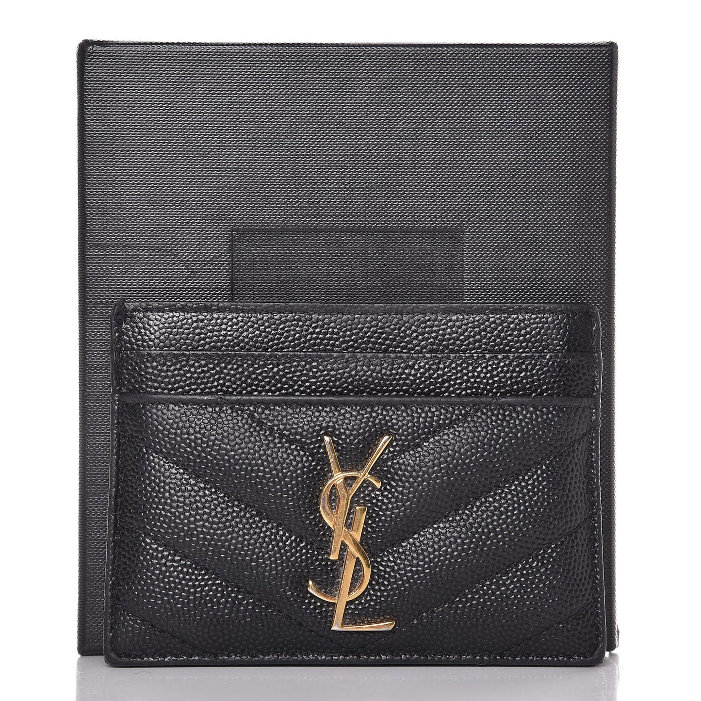 Grain De Poudre Matelasse Chevron Monogram Credit Card Case Black