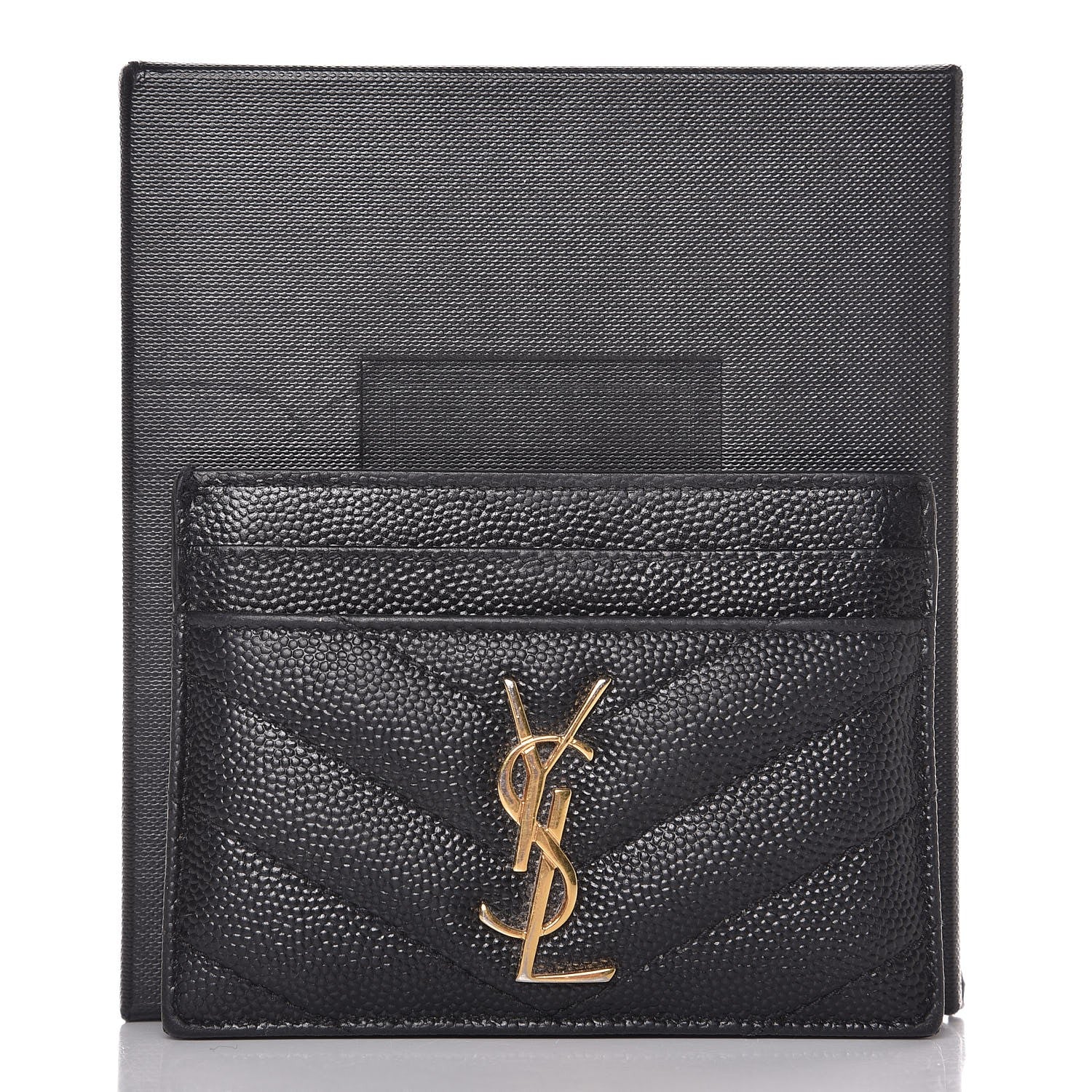Saint Laurent Grain De Poudre Matelasse Chevron Monogram Credit Card Case Black 8 of 8