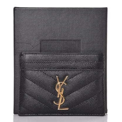 Saint Laurent Grain De Poudre Matelasse Chevron Monogram Credit Card Case Black 8 of 8