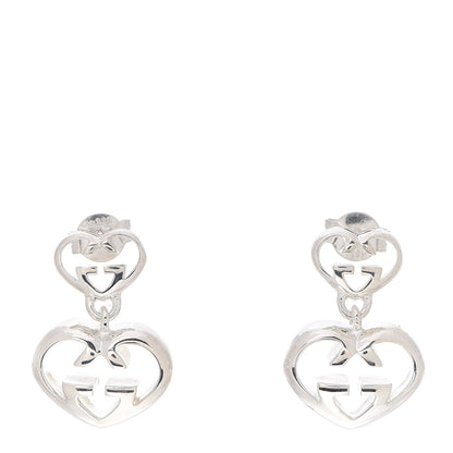 Gucci Sterling Silver Britt Double Heart Drop Earrings 1 of 4