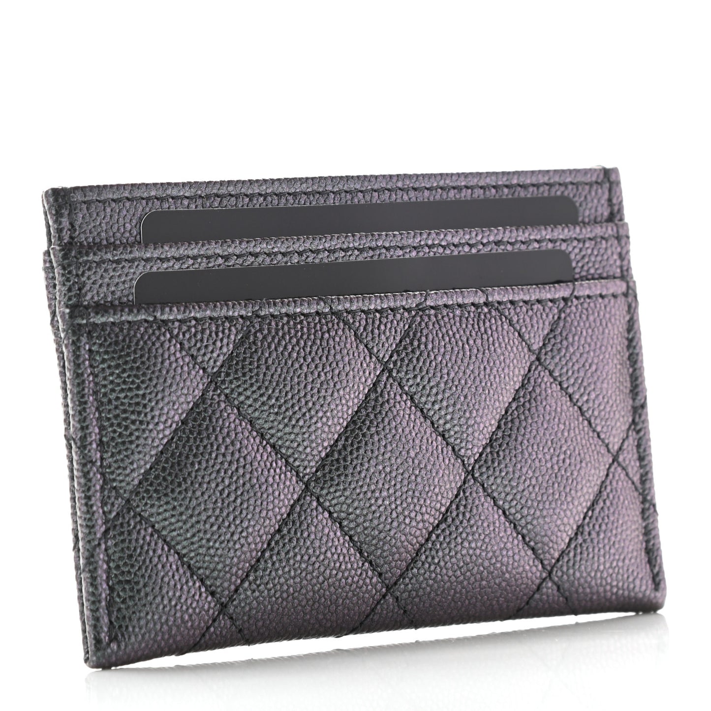 Iridescent Caviar Quilted Card Holder Black