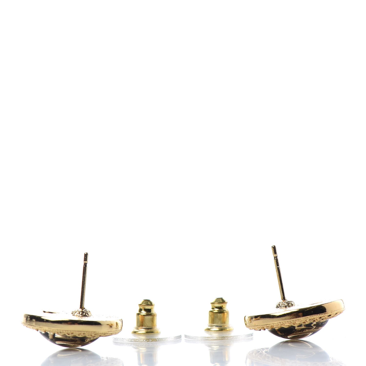 Chanel Resin CC Chain Round Earrings Gold Black 3 of 4