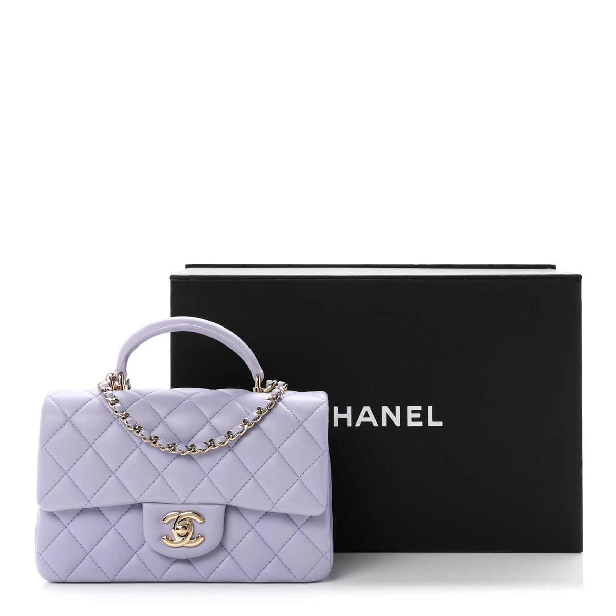 Chanel Lambskin Quilted Mini Top Handle Rectangular Flap Light Purple 11 of 11