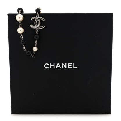 Chanel Metal Pearl Bead Crystal CC Necklace Silver Black 5 of 5