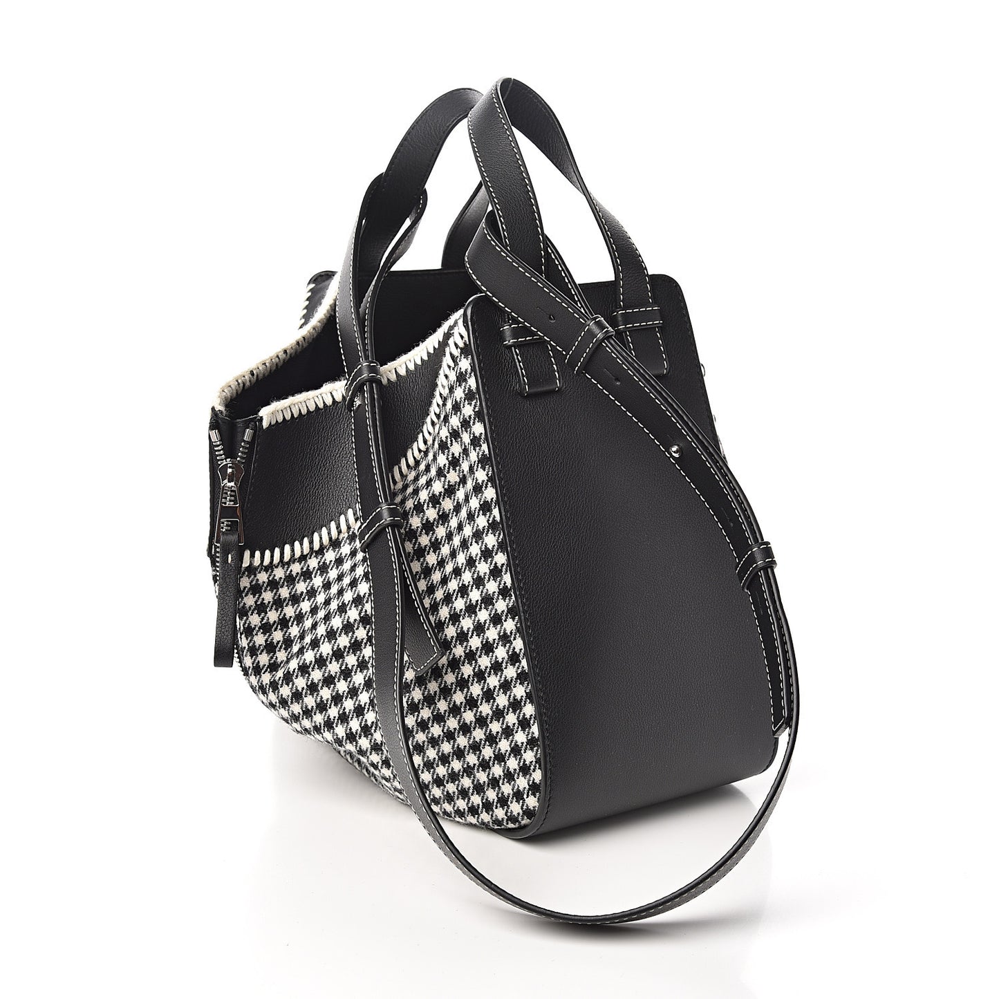 Calfskin Tweed Small Hammock Shoulder Bag Black White