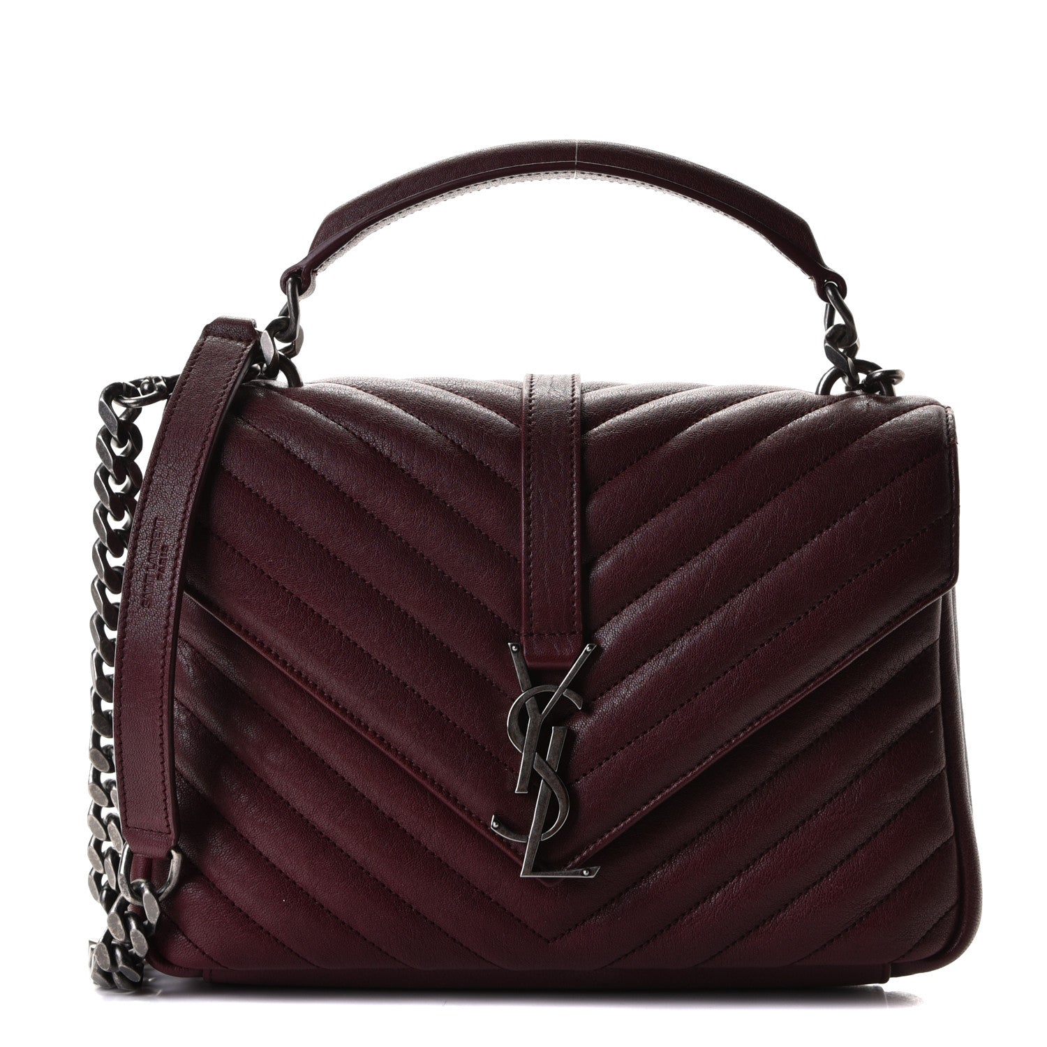 Saint Laurent Sheepskin Matelasse Chevron Monogram Medium College Bag Rouge Legion 1 of 10