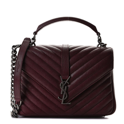 Saint Laurent Sheepskin Matelasse Chevron Monogram Medium College Bag Rouge Legion 1 of 10