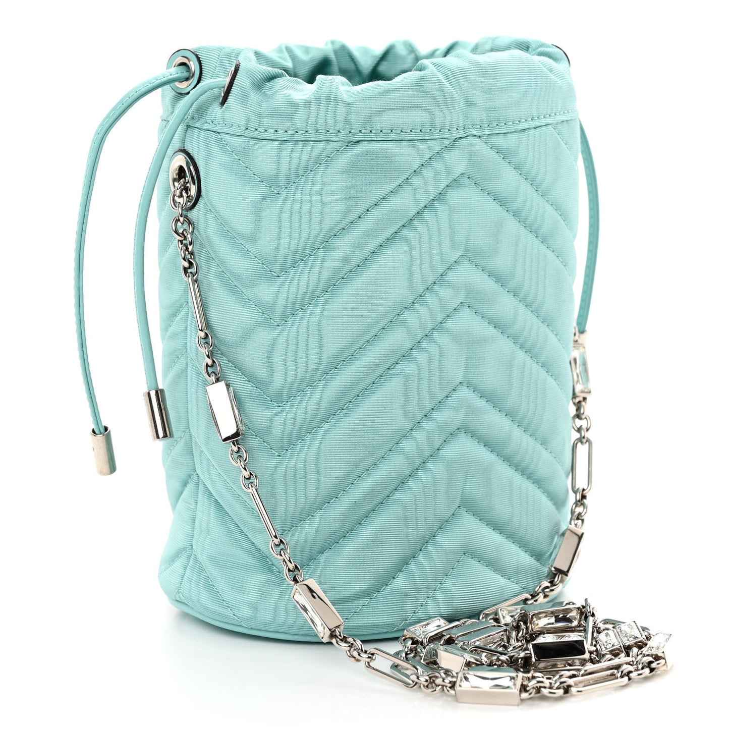 Moire Fabric Calfskin Crystal Matelasse Mini GG Marmont 2.0 Bucket Bag Dark Ocean Wave Crystal