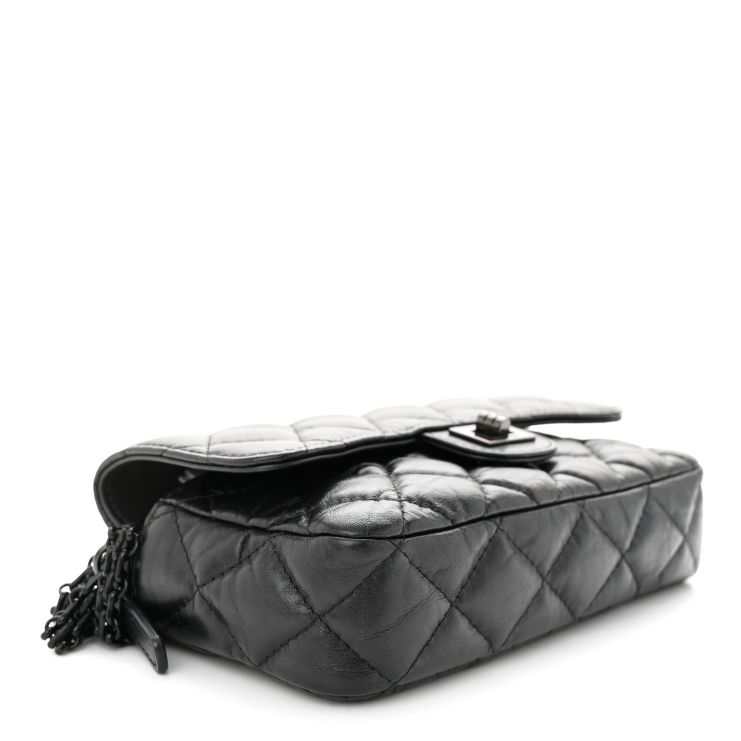 Aged Calfskin Quilted 2.55 Reissue Phone Holder With Chain So Black