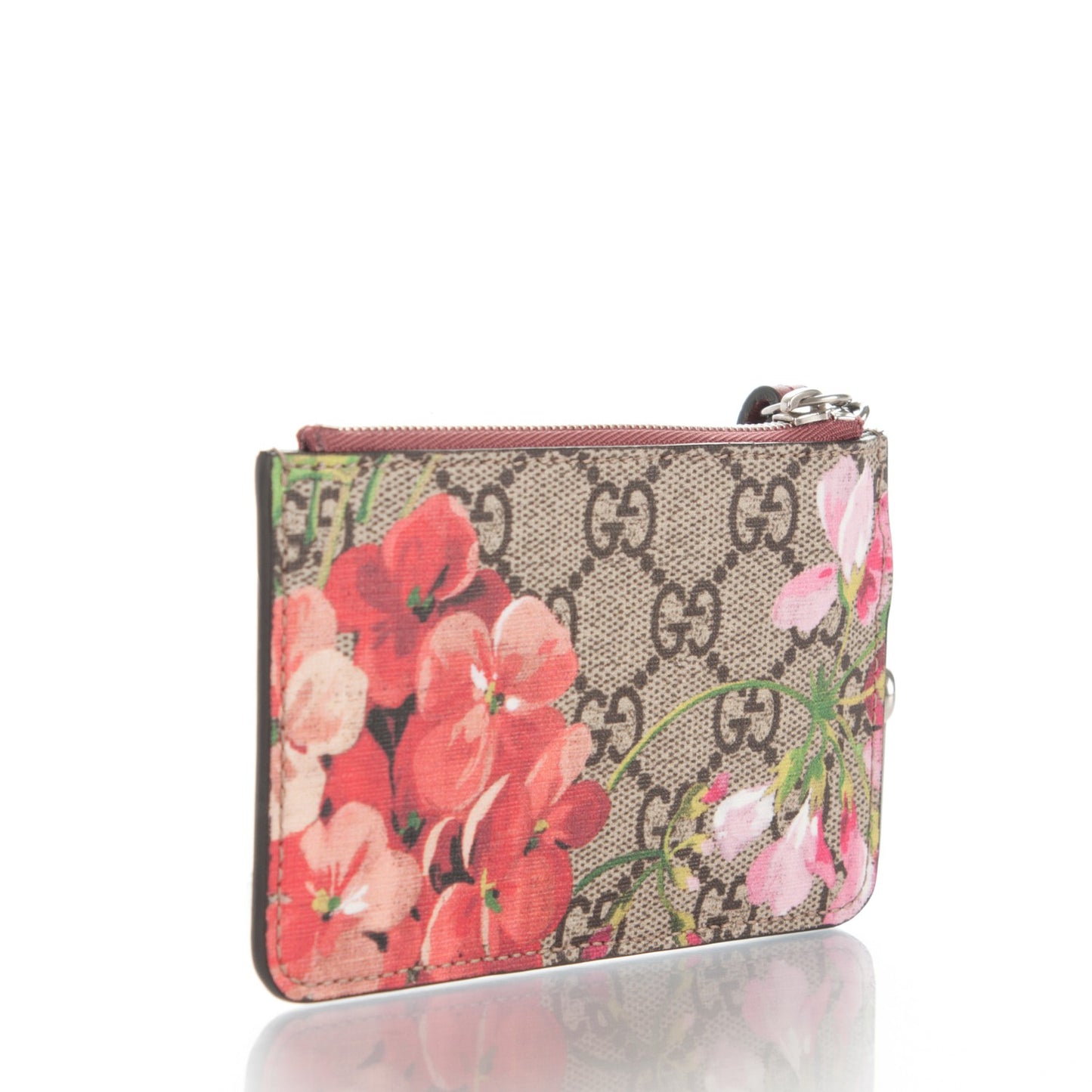 GG Supreme Monogram Blooms Key Ring Coin Case Beige Multicolor Dry Rose