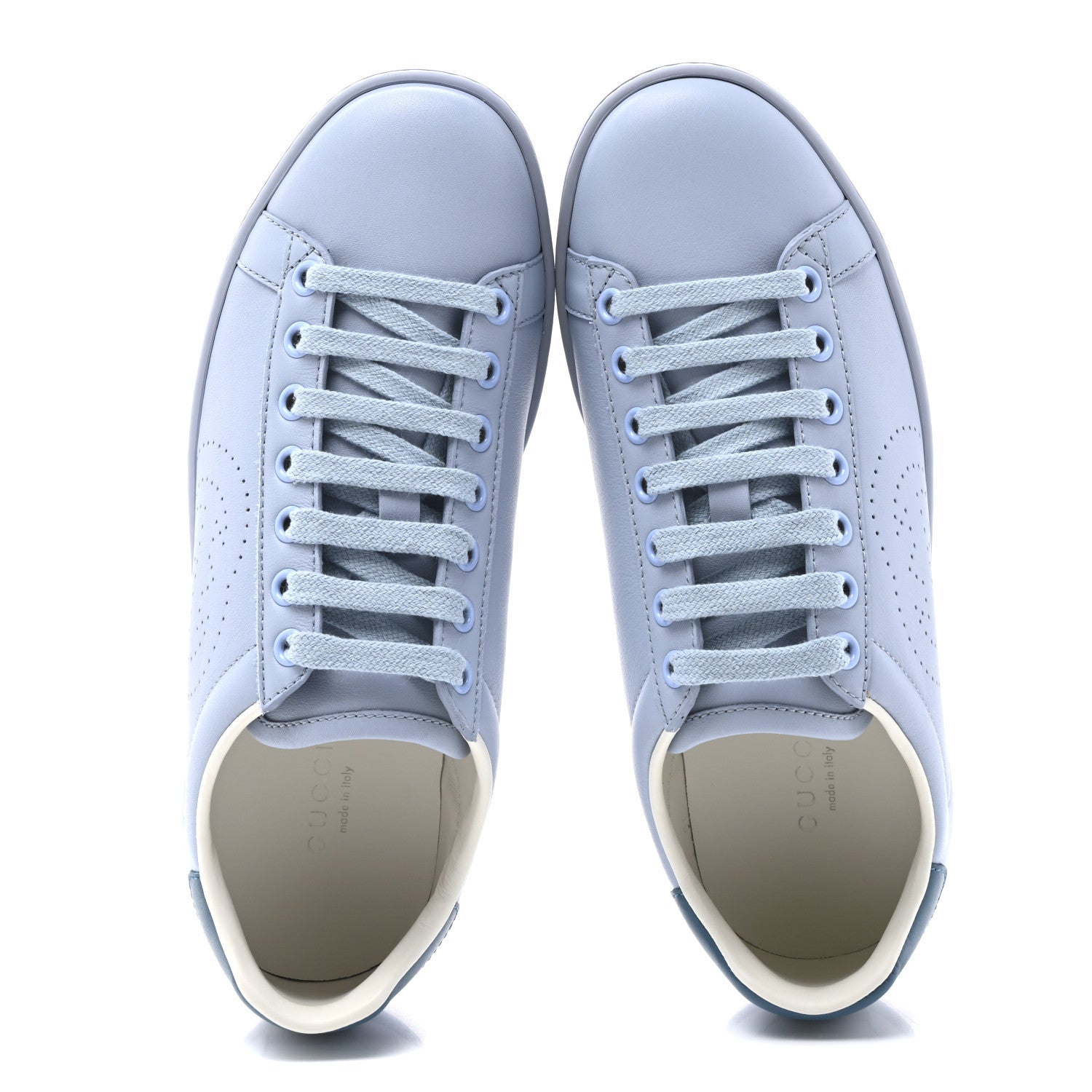 Gucci Calfskin Interlocking G Perforated Womens Ace Sneakers 35.5 Porcelain Light Blue Zaffiro 2 of 10
