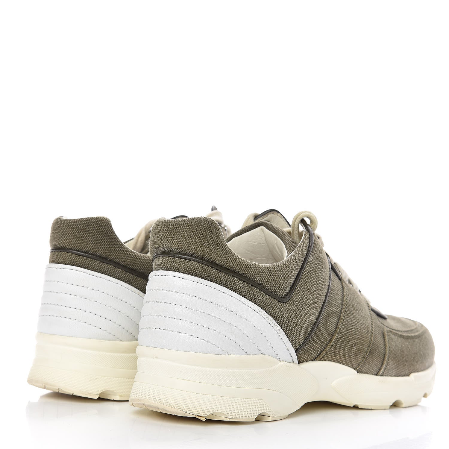 Chanel Fabric CC Sneakers 37.5 Khaki 4 of 12