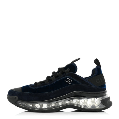 Chanel Suede Calfskin Velvet Grosgrain CC Sneakers 41 Navy Blue Black 1 of 12
