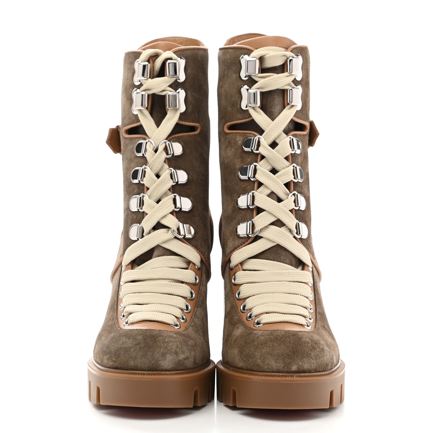 Christian Louboutin Suede Calfskin Macademia 100 Biker Platform Boots 36 Silex Light Cuir Dark Beige 2 of 11