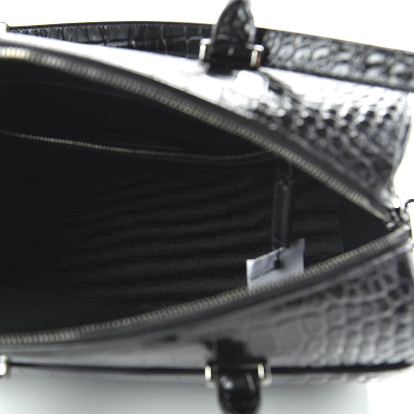 Calfskin Crocodile Embossed Duffle Bag Black