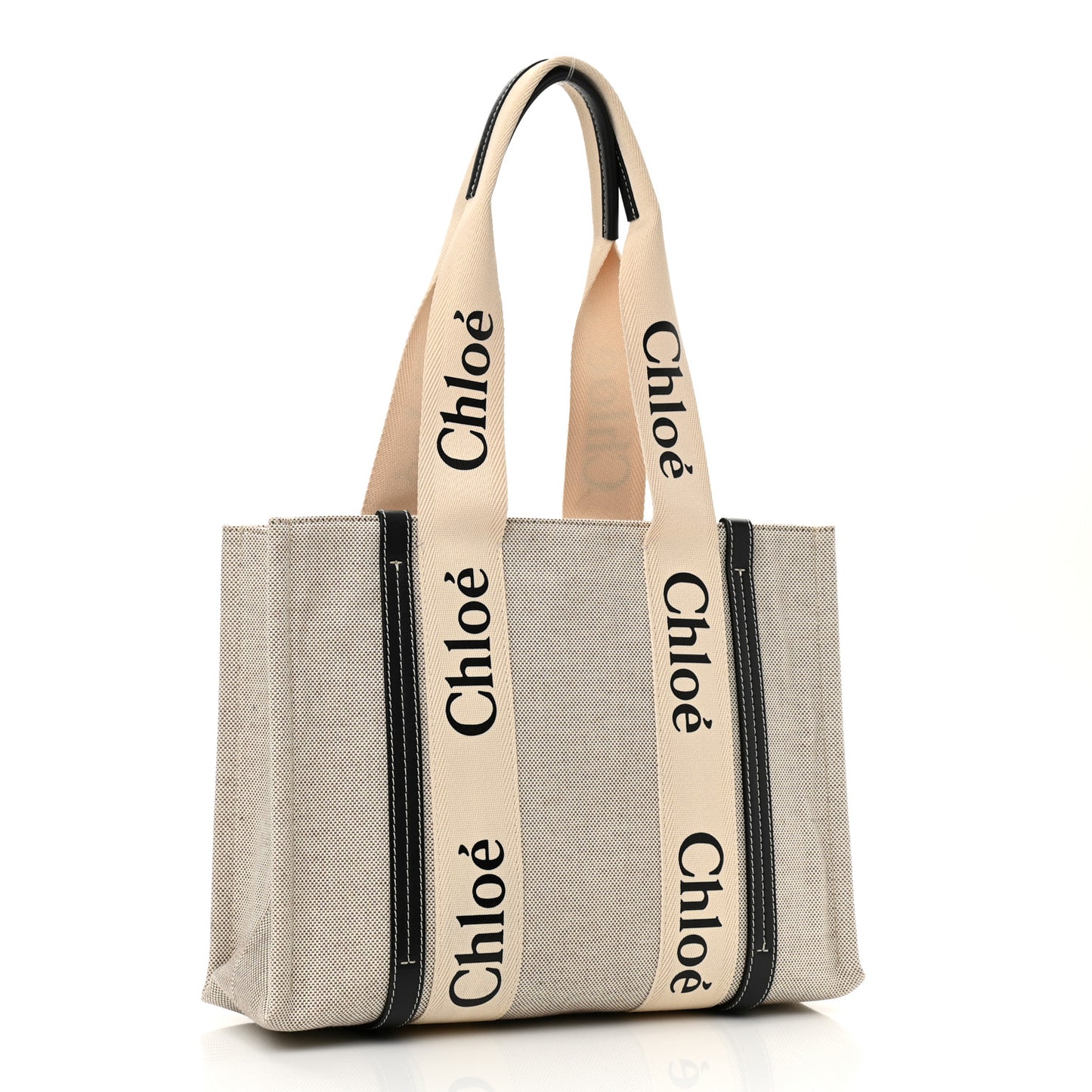 Cotton Calfskin Medium Woody Ribbon Tote White Black