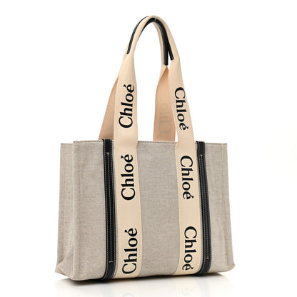 Chloe Cotton Calfskin Medium Woody Ribbon Tote White Black 3 of 11