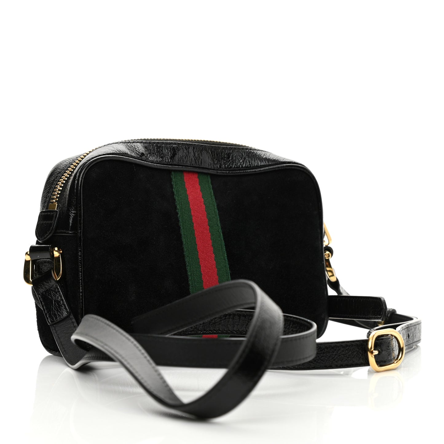 Suede Patent Web Mini Ophidia Shoulder Bag Black