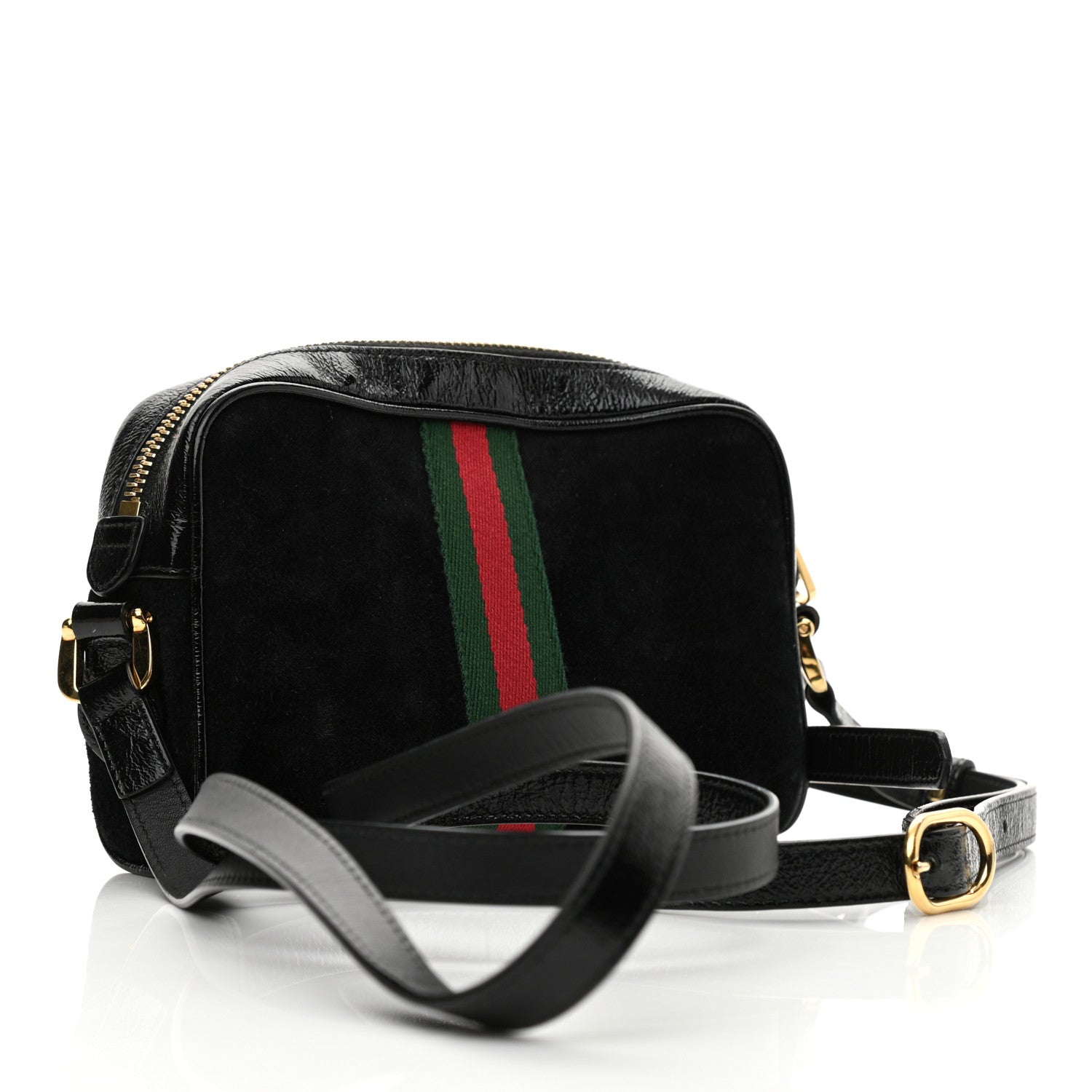 Gucci Suede Patent Web Mini Ophidia Shoulder Bag Black 3 of 10