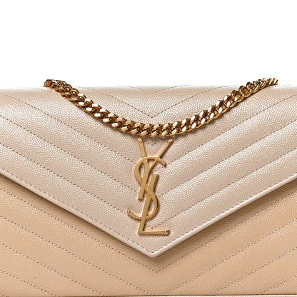 Saint Laurent Grain De Poudre Matelasse Chevron Monogram Chain Wallet Nude Powder 7 of 12