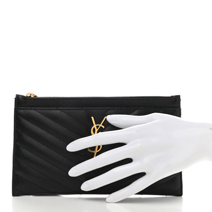 Saint Laurent Grain De Poudre Chevron Monogram Bill Pouch Black 2 of 8
