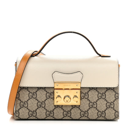 Gucci GG Supreme Monogram New Sakai Calfskin Mini Padlock Top Handle Shoulder Bag Beige Ebony Mystic White Sun Oil 1 of 9