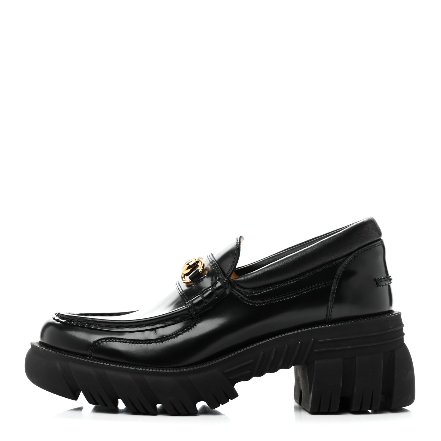 Magnum Calfskin Nappa Samoa Womens Horsebit Platform Chunky Lug Sole 40mm Loafers 40 Black